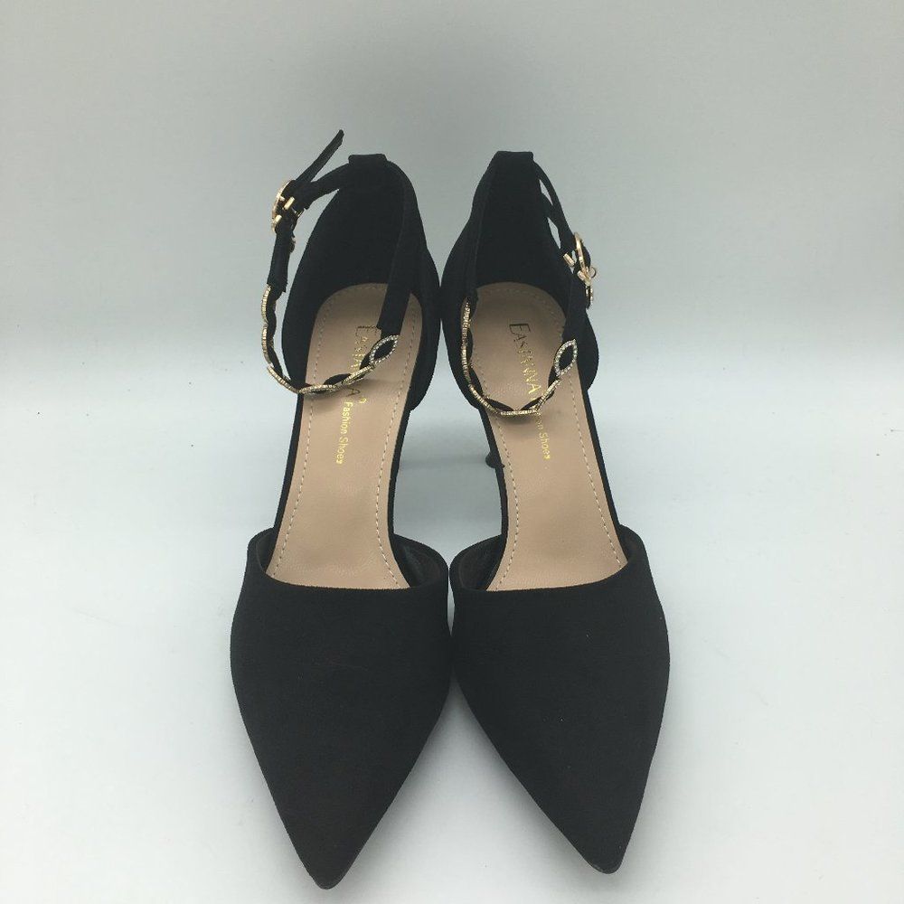 Eastanna Fashion Pointed Toe Ankle Strap Kitten Heel Pumps With Rhinestones